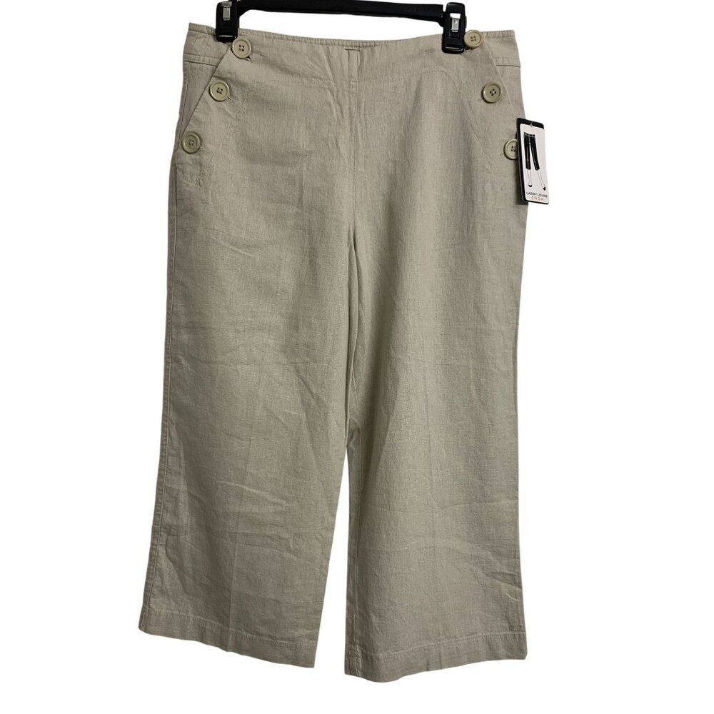 NWT Larry Levine 10 Linen Coastal Wide Leg‎ Crop Pants Casual